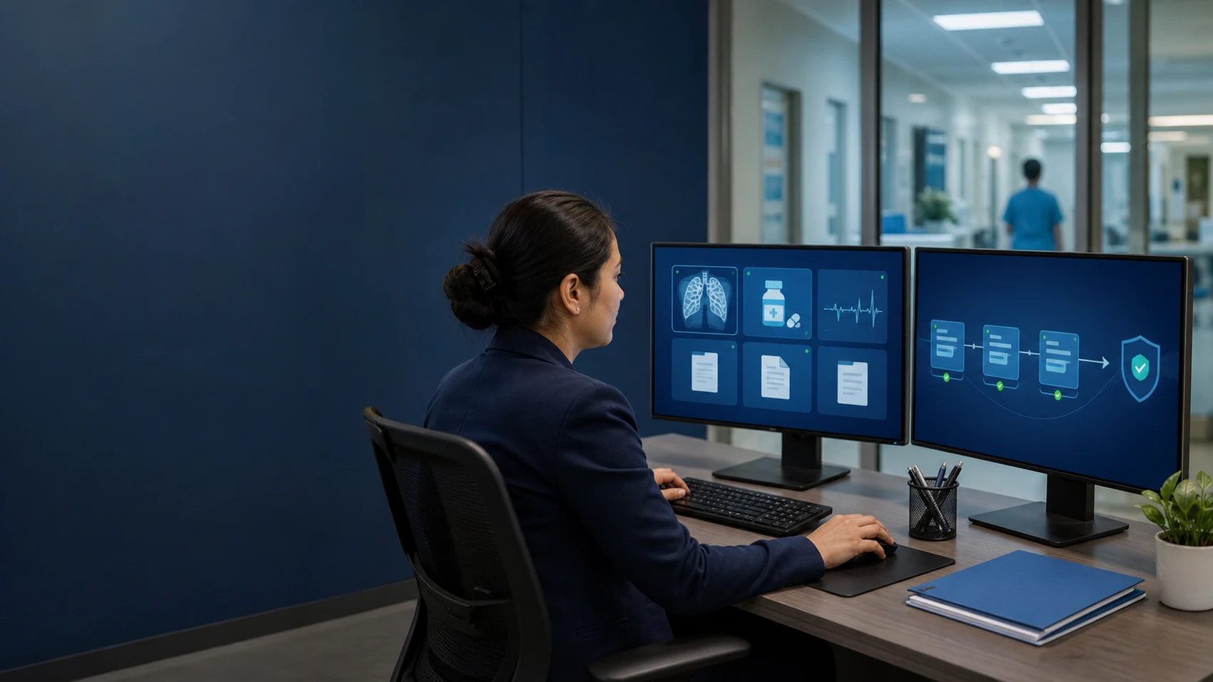 Hospital claims team preparing clinical evidence for a secure Health Insurance Board submission workflow.
