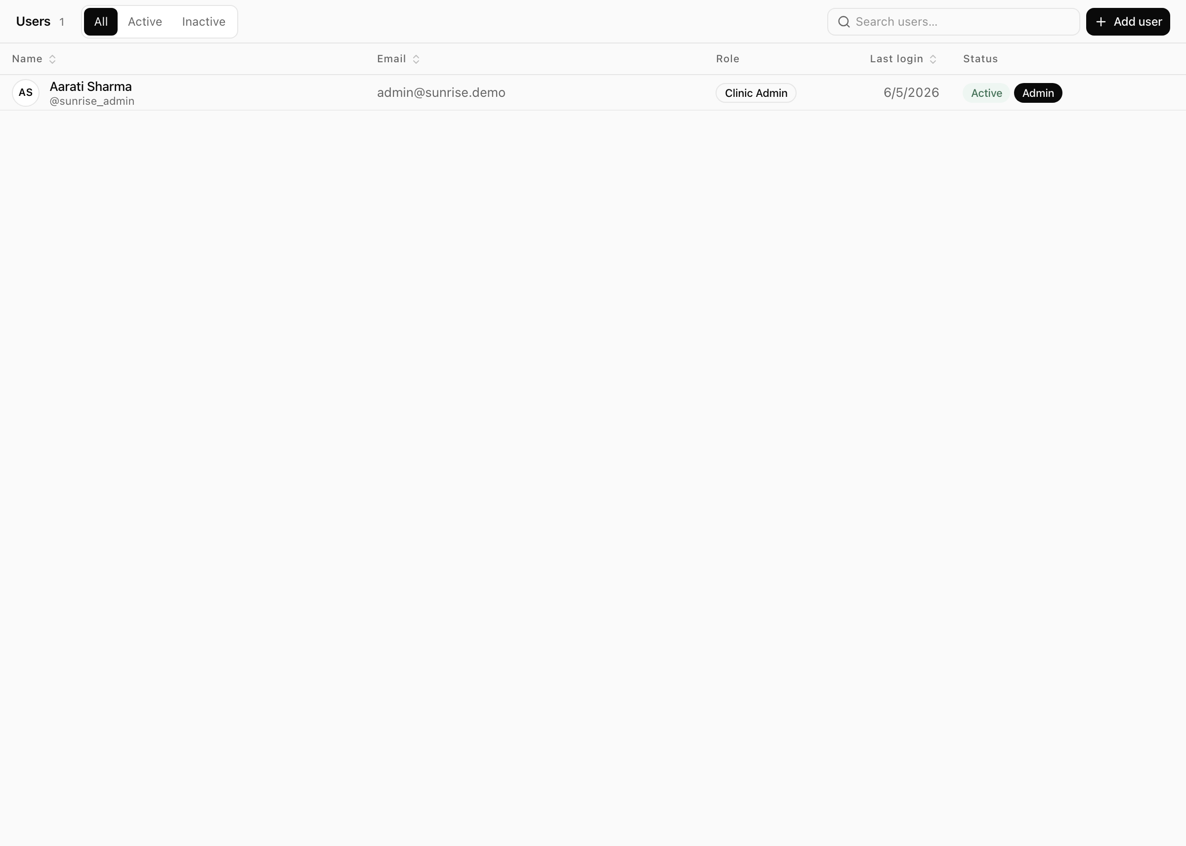 Xodont users and roles screen for role-based access control.